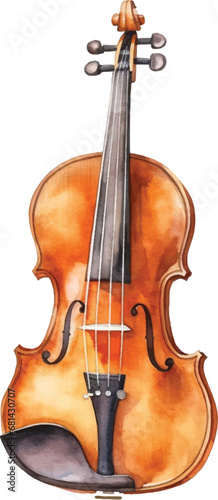 Watercolor violin with string isolated on white background