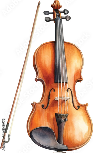 Watercolor violin with string isolated on white background