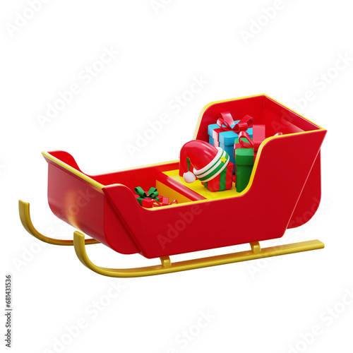 3D rendering Santa Sledge Icon Object