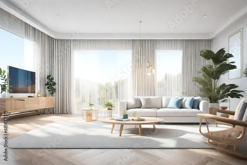 3d rendering white wood living room near bedroom upstair