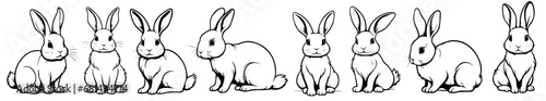 Set different rabbits silhouettes, isolated on background for design use. Bunnies as decorative elements. photo
