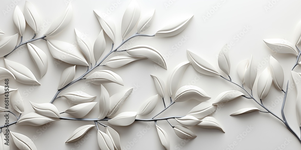 White Geometric Floral Leaf 3D Tile Texture Wall Background Illustration Banner Panorama White Geometric Floral Leaf 3D Tile Texture Wall Background Illustration Banner Panorama