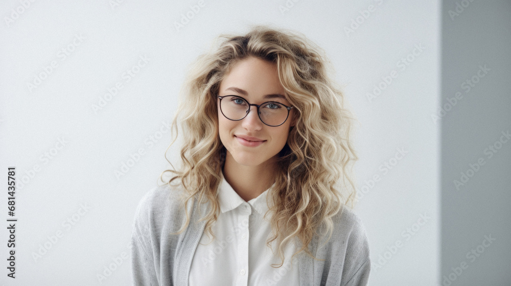 Portrait of beautiful young woman in eyeglasses looking at camera. Portrait of beautiful young woman in eyeglasses looking at camera.