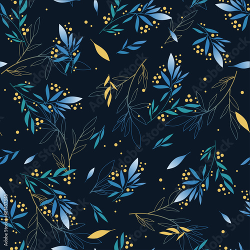 Seamless winter doodle pattern with gradient leaves sketch. For wrapping paper. Ideal for wallpaper, surface textures, textiles.