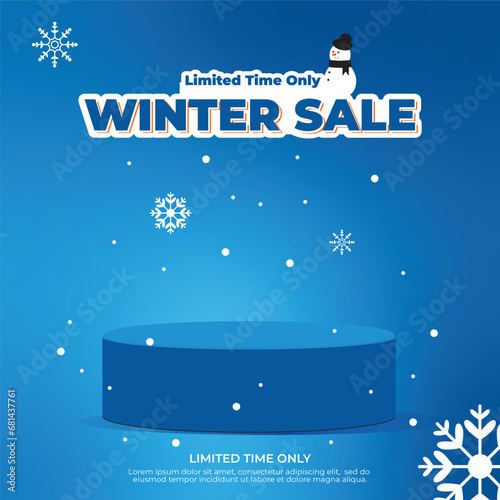 Vector winter sale badge with blank product podium