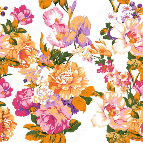 Digital floral design with motifs and flowers