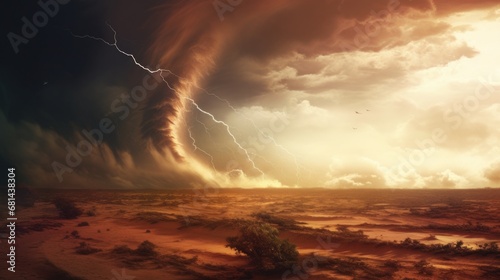 vibrant tornado moving through a barren desert AI generated illustration