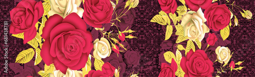 Fantasy floral seamless pattern in jacobean embroidery imitation, vintage, old, retro style. Vector illustration in soft orange and green colors.
