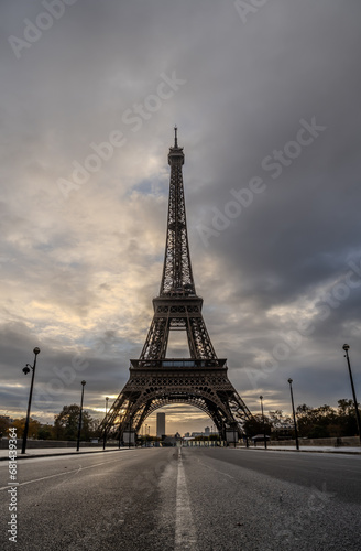 Eiffel Tower at sunrise, Paris, France. Landmark