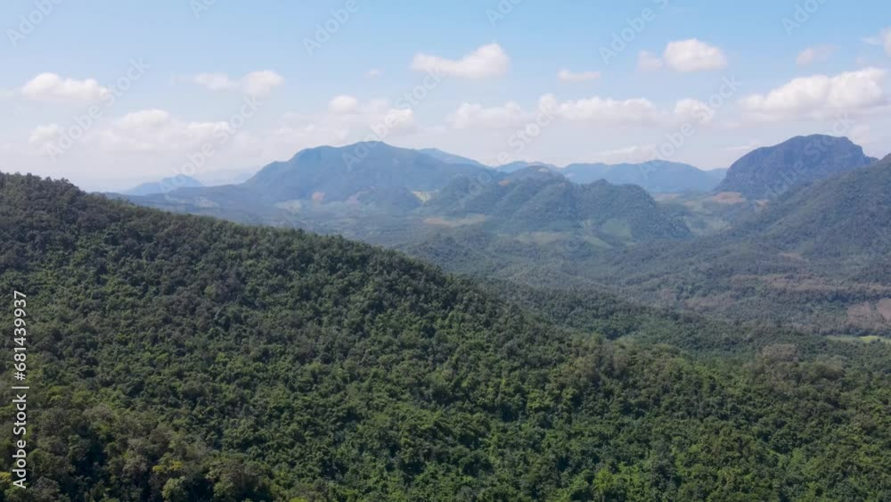 Aerial View Of Dense Forest Landscape In Luang Prabang In Laos. Slow Parallax Shot Aerial View Of Dense Forest Landscape In Luang Prabang In Laos. Slow Parallax Shot