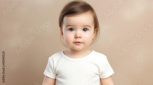 portrait of cute little girl with in white t shirt isolated on clean background  