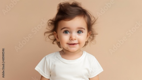 portrait of cute little girl with in white t shirt isolated on clean background 