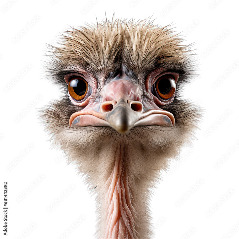Ostrich on White Isolated on Transparent or White Background, PNG