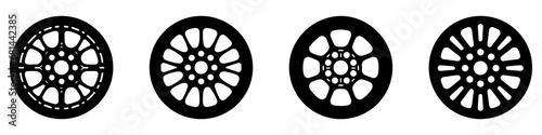Car wheel disc icon. Set of black icons of car rims.