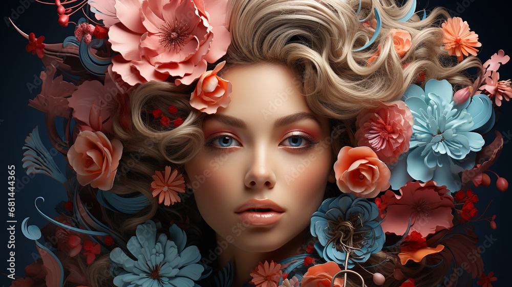 beauty portrait of woman with flowers