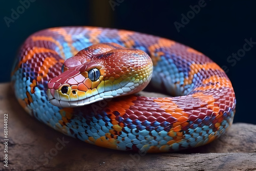 Beautiful bright snake in the park. 