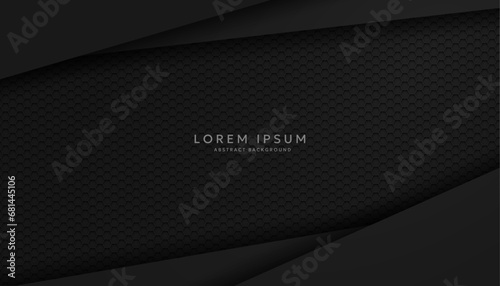 Modern hexagonal black material texture background overlaid with black paper
