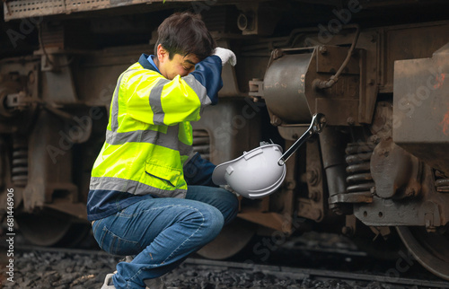 Train engineer burnout, anxiety, and low self-esteem as a result of long hours and high demands. photo