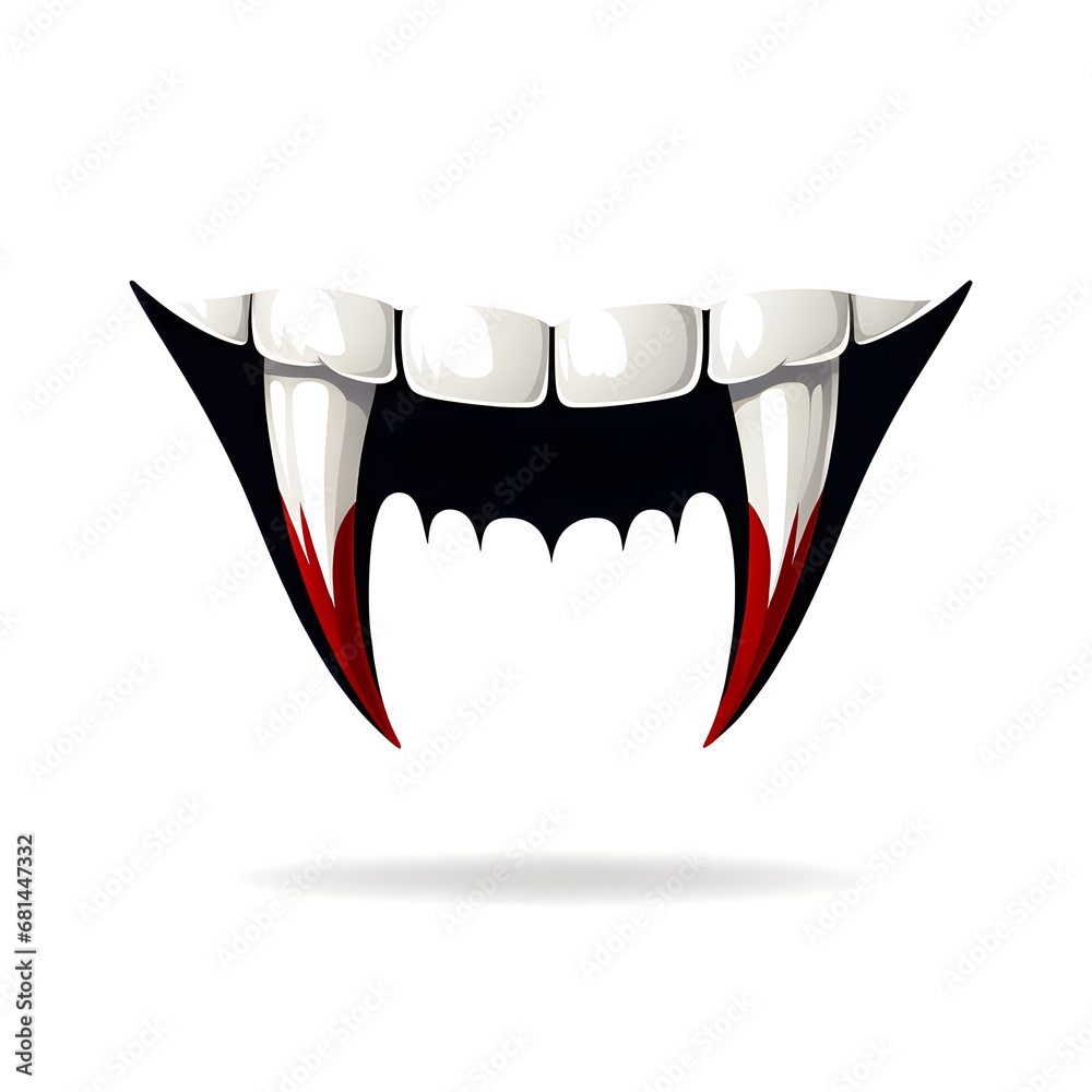 Cartoon Vampire Fangs with Blood Drip on White Background - Scary Smile ...