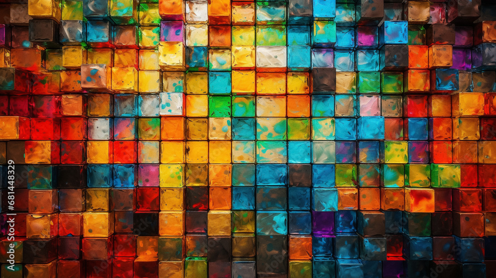 Abstract colorful cube block stack of painting color for texture and background