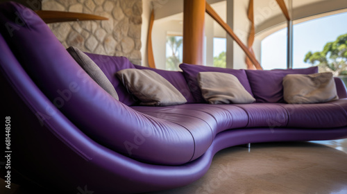 Modern Couch in Tulum House, Detailed Round Family Room