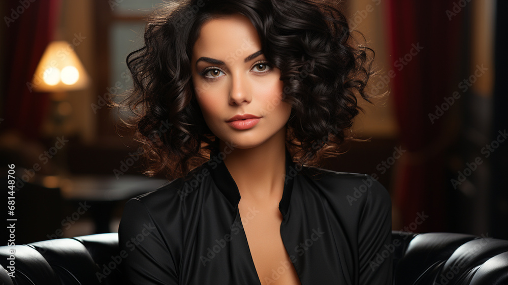 portrait of a beautiful young woman with a curly hairstyle