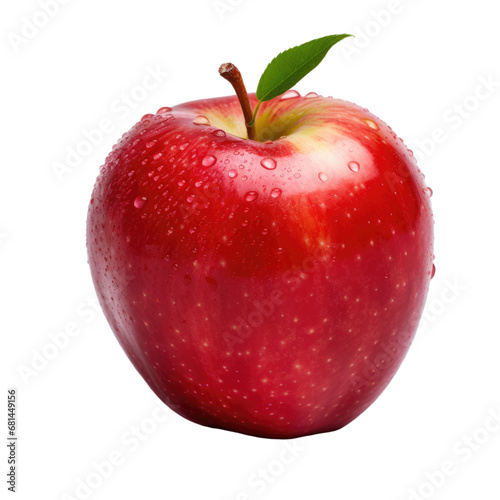 Isolated apple. Whole red apple fruit with leaf isolated on white or transparent background, png