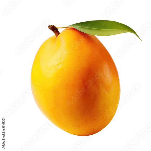 Ripe mango with green leaf. Isolated on a transparent background, png