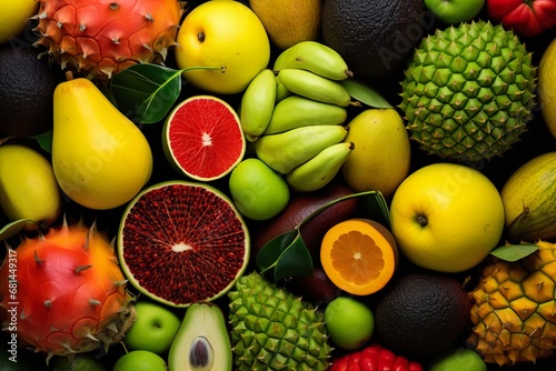 Vibrant assortment of tropical fruits close-up