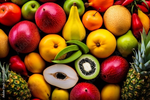 Vibrant assortment of tropical fruits close-up