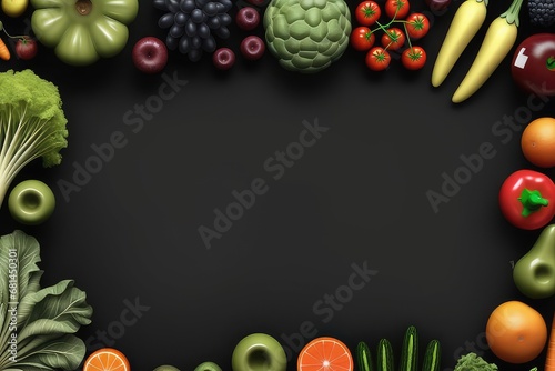 Fresh vegetables on black slate background. Top view with copy space