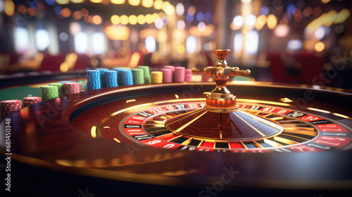 roulette with a luxury casino in the background