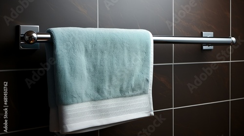 A bathroom towel rack with a single towel bar