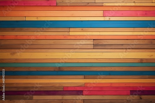 Colorful Patchwork: A Vibrant Display of Multicolored Boards on a Wooden Wall