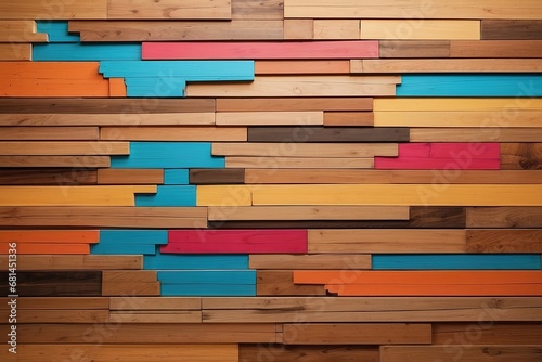 A Colorful Patchwork: A Wall Made of Wooden Planks in Different Hues