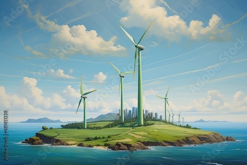The Power of Renewable Energy: Wind Turbines Harnessing Nature's Force on an Isolated Island