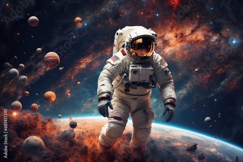 A Giant Astronaut's Journey Through the Celestial Wonderland