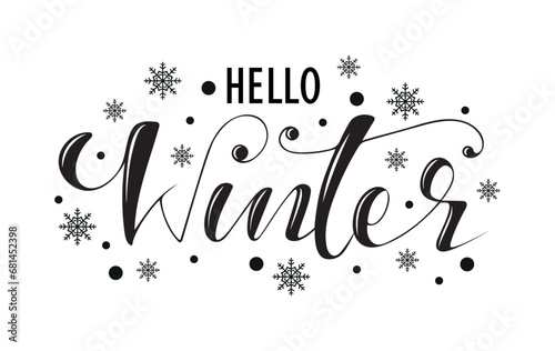 hello winter hand drawn lettering iolated vector illustration