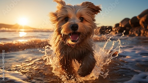 A dog running on the beach