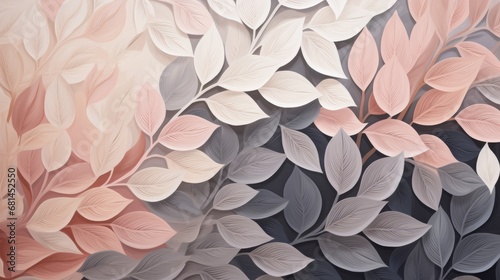 Leafy background in tan, pale dogwood, and ash grey colour, wall decor, canvas design