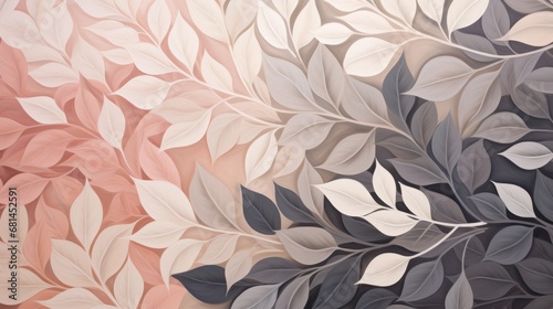 Leafy background in tan, pale dogwood, and ash grey colour, wall decor, canvas design