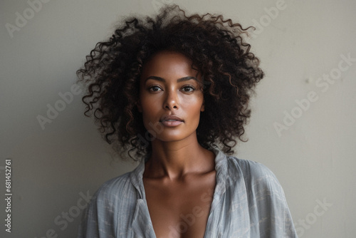 Portrait of a beautiful african american woman with curly hair.