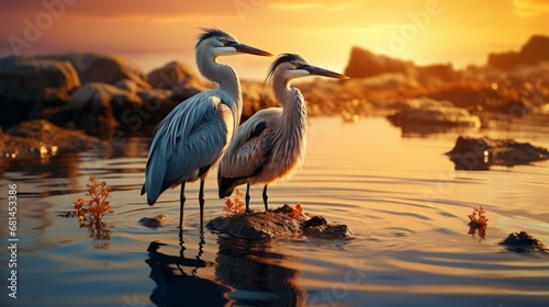Beautiful birds beside a stretch of water