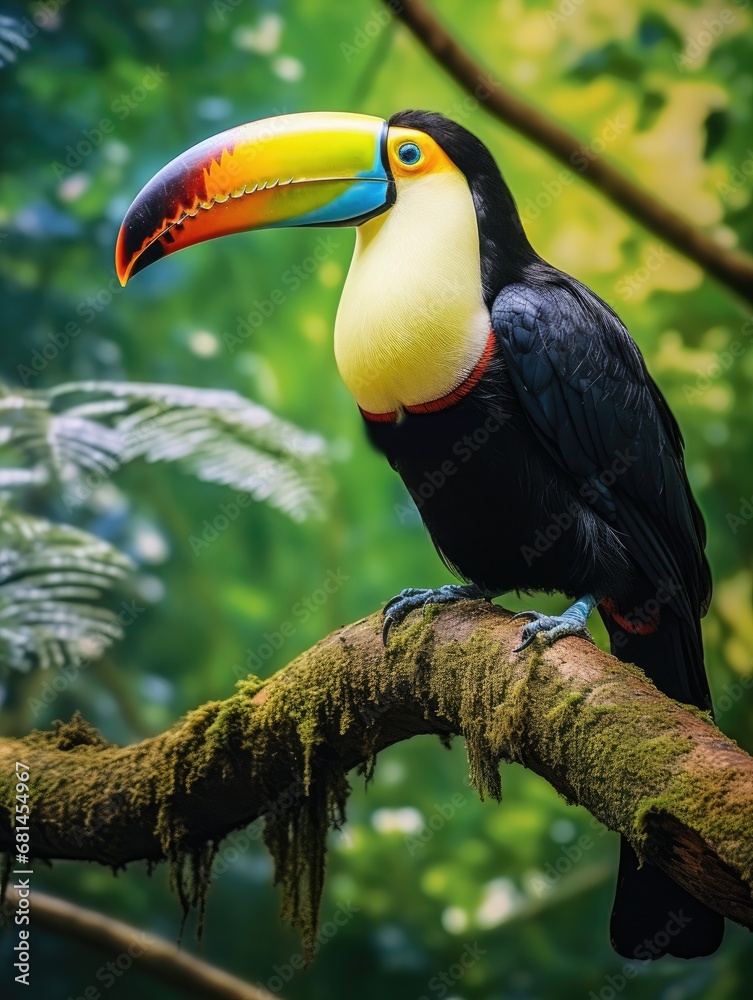 Toucan sitting on a branch in the rainforest. Generative AI