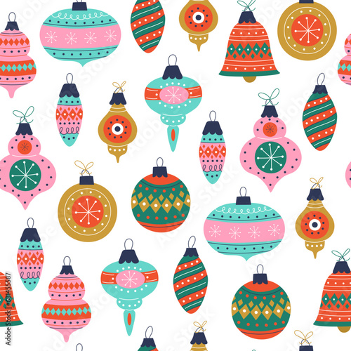 Christmas tree toys seamless pattern. Vector illustration