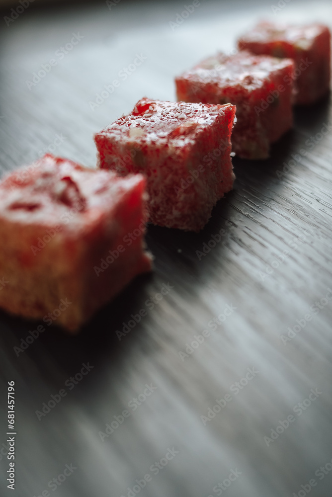 red and white sugar cubes