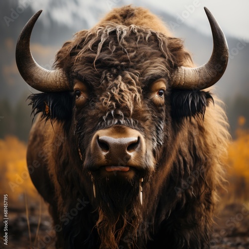 Photo of a majestic and imposing bison. Generative AI