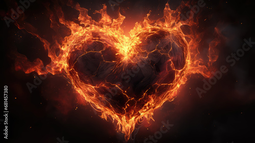 A heart shaped fire on a black background