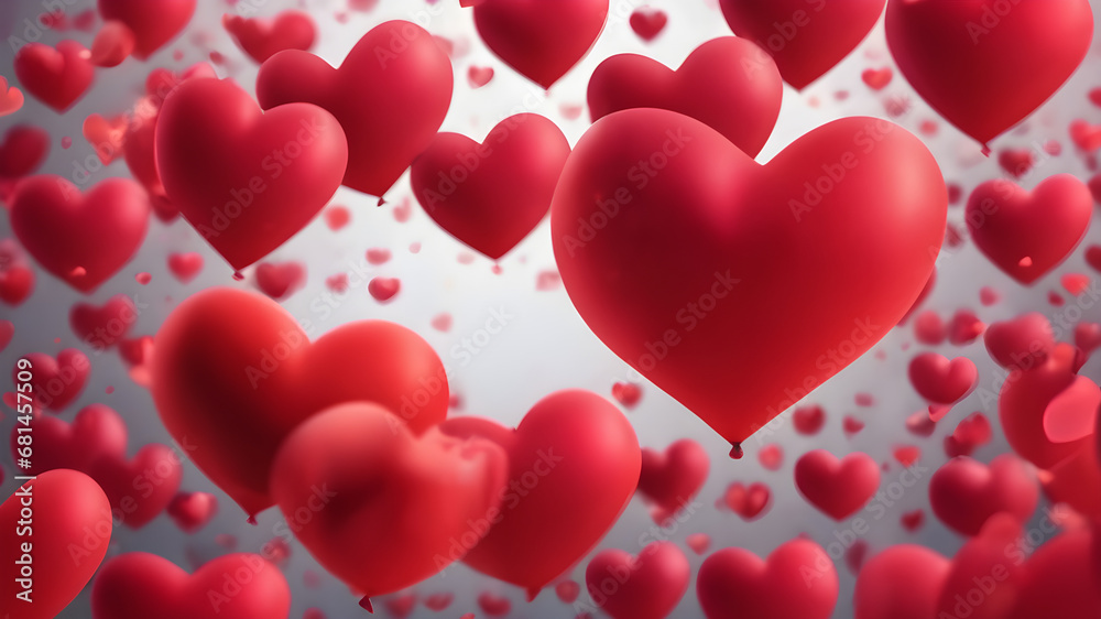 Red hearts on a white background, Love Heart background, Valentine's Day background