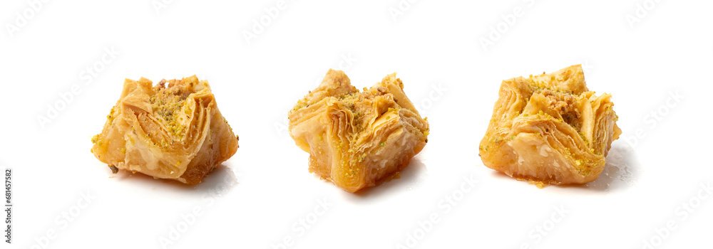 Baklava Isolated, Small Ramadan Dessert, Eastern Sweet Filo Pastries, Turkish Honey Baklawa, Oriental Desert Baklava Isolated, Small Ramadan Dessert, Eastern Sweet Filo Pastries, Turkish Honey Baklawa, Oriental Desert